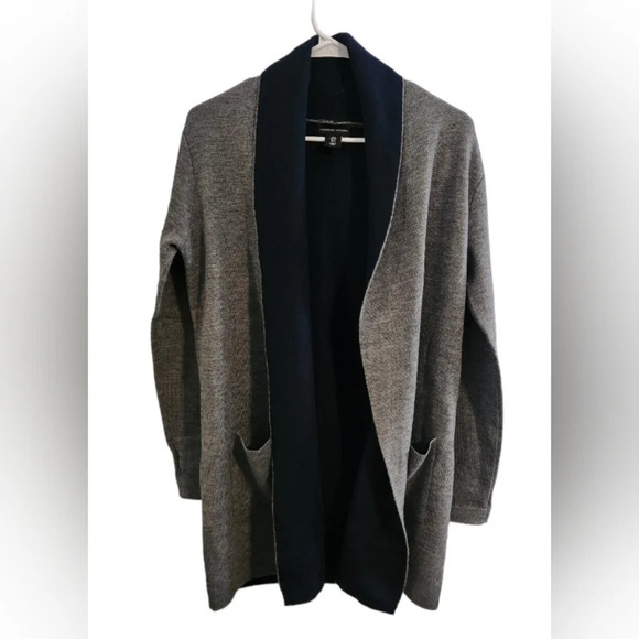 Adrienne Vittadini oversized grey and Navy merino wool blend cardigan pockets SM - Picture 1 of 8